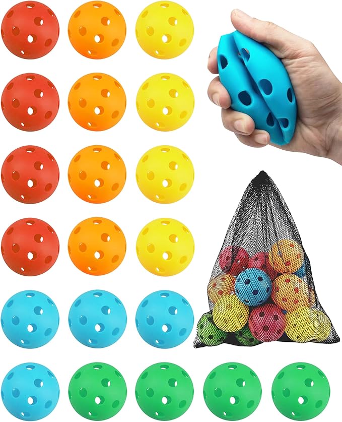 Tarutaru 20 Pack Plastic Practice Balls for Baseball & Softball - Soft Ball for Baseballs Hitting, Pitching, Batting Training, Lightweight Hollow Limited Flight Indoor & Outdoor Sport Diameter 2.83in