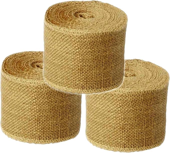 Burlap Ribbon 2 1/2" x 15 Yards Natural Jute 2.5 Inch 5yards 3 Rolls by AAYU