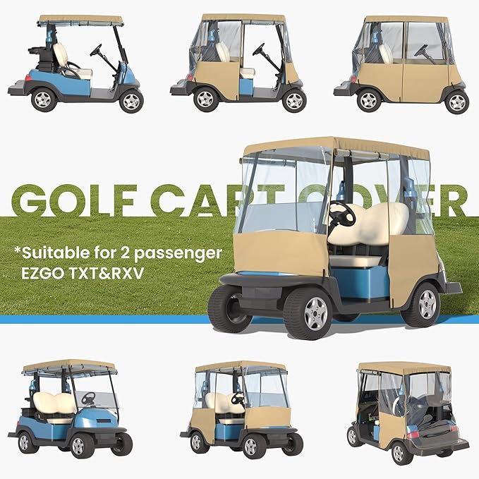 Golf Cart Cover, For 2 Seater, Driving Use, 4 Sides Rolled Up, Waterproof, Windproof, Dustproof, 600D Waterproof Oxford Cloth, Super Transparent EVA, For Club Car Precedent/Tempo/ Onward, EZGO