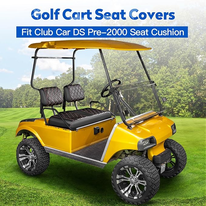 NOKINS Golf Cart Seat Covers Fit Club Car DS Pre-2000 OEM Standard Seat Cushion, Golf Cart Vinyl Diamond Front Seat Covers, Soft/Scratch-Resistant/No Stapler Needed