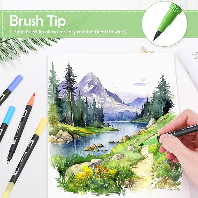 nauets 100 Colors Brush & Fine Dual Tip Watercolor Markers Set - Image 4