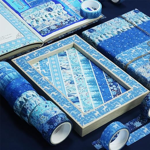 YUBBAEX 10 Rolls Four Seasons Washi Tape Set Blue Snowflake Masking Decorative - Image 4