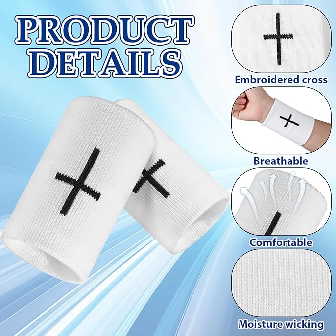 Viorawhite 12 Packs Faith Cross Sports Wristbands for Men Women Christian Faith Absorbent Sweat Band Religious Wrist Bands for Baseball Football Basketball Running Gym Working Out