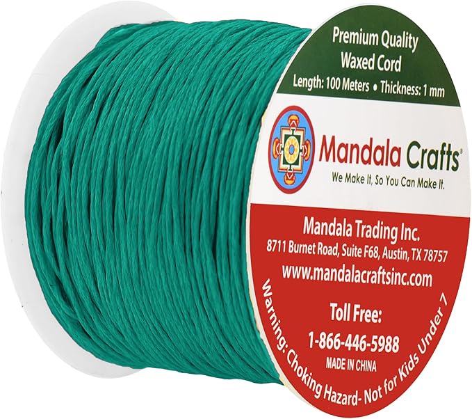 Mandala Crafts 1mm 109 Yards Peacock Green Cotton Waxed Cord - Image 2