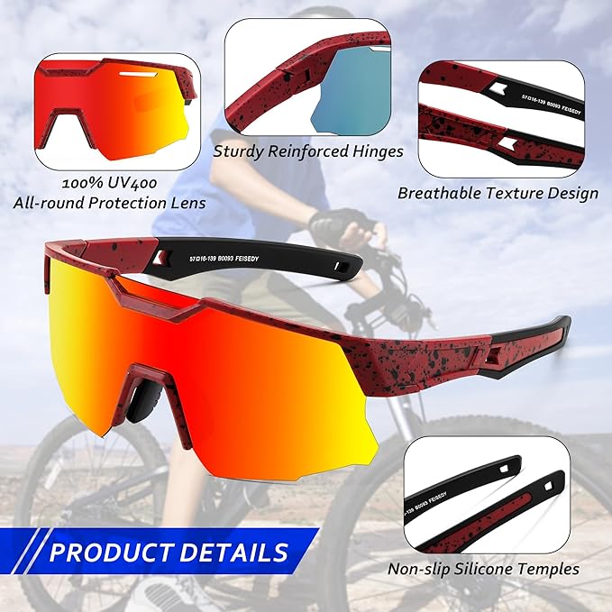 FEISEDY Kids Sunglasses Youth Baseball Sun Glasses, UV400 Sports Teens Cycling Shades for Boys Girls Age 8-16 B0048