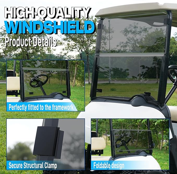 Golf Cart Windshield 3/16"(5MM) Thick Replacement for EZGO RXV 2008-up Foldable Tinted Upgrade Thick Acrylic Impact Resistant Shatterproof Anti-UV with Mounting Hardware