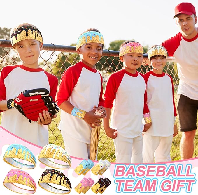 Soulchen Ice Cream Drip Baseball Headbands and Sports Wristbands for Athletes Baseball Football Basketball Running Gym Party Favors Suitable for Team Men Women