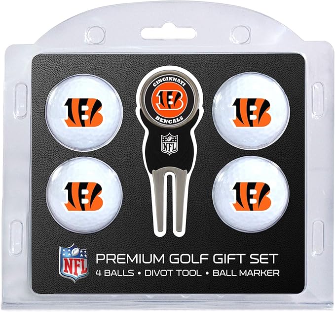 Team Golf NFL Regulation Size Golf Balls (4 Count) & Divot Tool with Removable Double-Sided Magnetic Marker