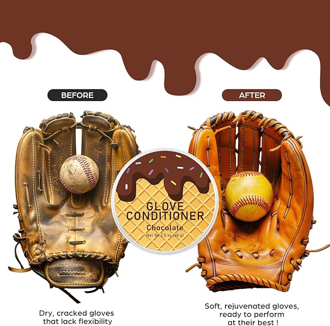 6 Pcs Baseball Glove Conditioner Bulk Strawberry, Chocolate, Vanilla Ice Cream Scented Glove Conditioning 2oz for Baseball, Softball Mitts, Football Leather