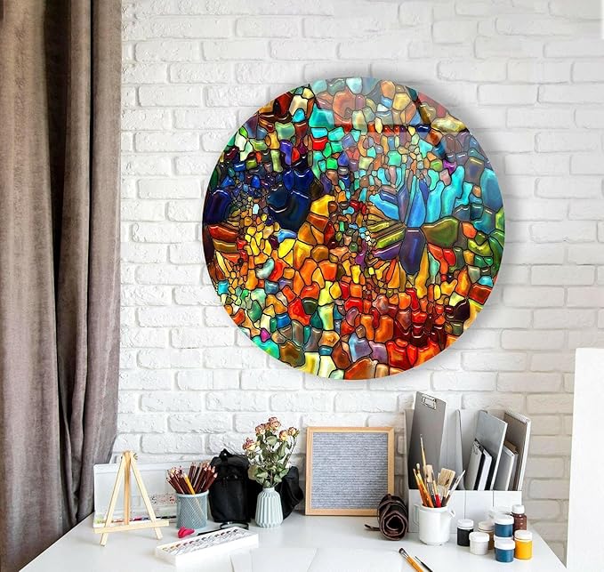 My Photostation.com 10'' Diameter Red Mosaic Round Glass Wall Art Tempered - Image 3