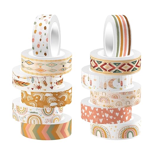 12 Rolls Washi Tape Boho Washi Tape Set Vintage Rainbow Sun Stars Masking Tapes by AdirasenotekOfficialFlagship