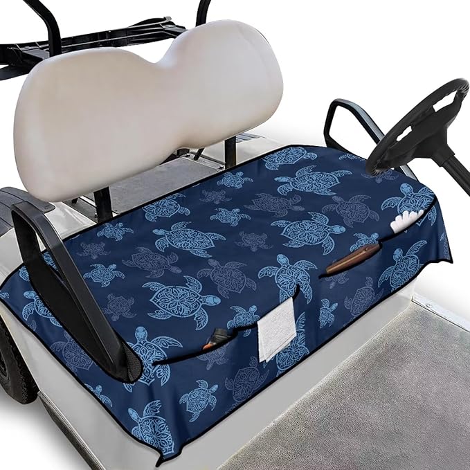 Golf Cart Seat Covers, Universal Golf Cart Seat Towel Blanket with 4 Front Pockets & Nonskid Bottom Fits for Club Car 2 Person Seats Golf Carts