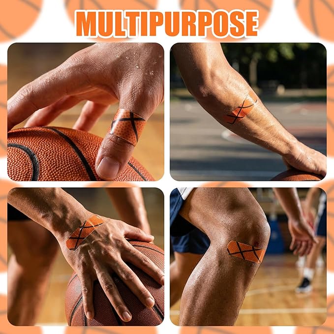 Geiserailie 120 Pieces Basketball Bandages Fabric Adhesive Finger Bandages Waterproof Flexible Travel First Aid Supplies for Basketball Team Boys Girls Fans Party Supplies