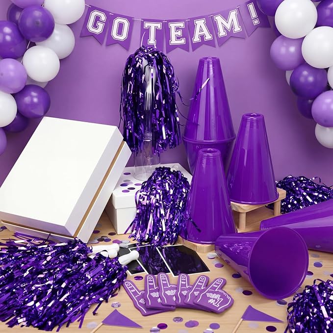 12 Set Team Spirit Accessories for Cheerleading Cheer Megaphone Pom Poms and We're #1 Fan Foam Finger Cheerleader Gifts for Sports Events Football Baseball Cheering Supplies