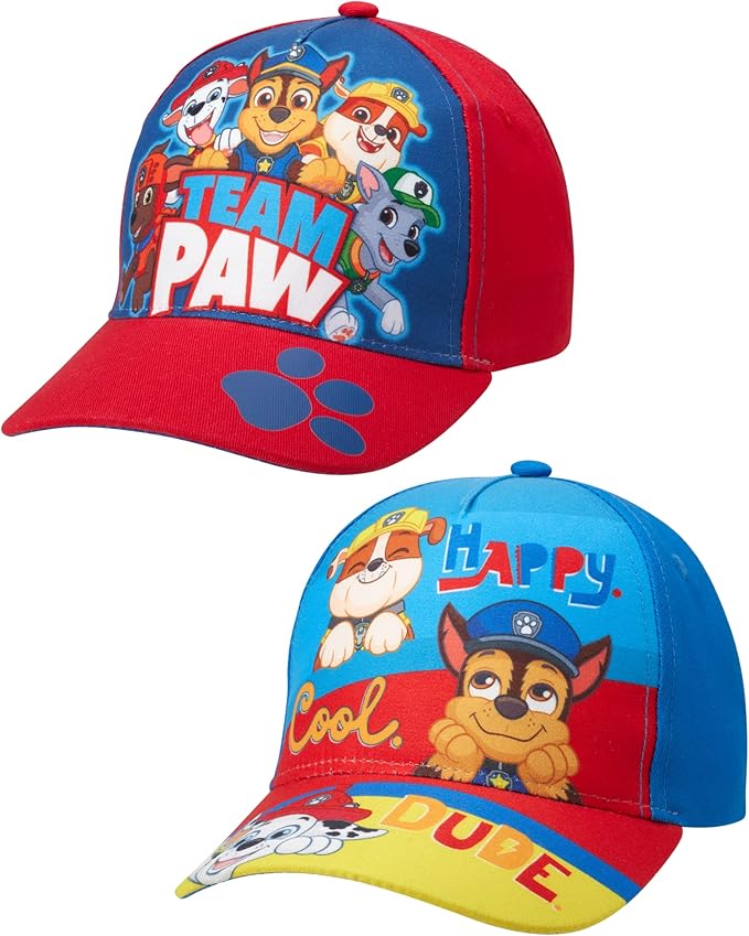 Nickelodeon Boys' Paw Patrol Baseball Cap - 2 Pack Chase, Marshall, Rubble Curved Brim Strap Back Hat (2T-7)