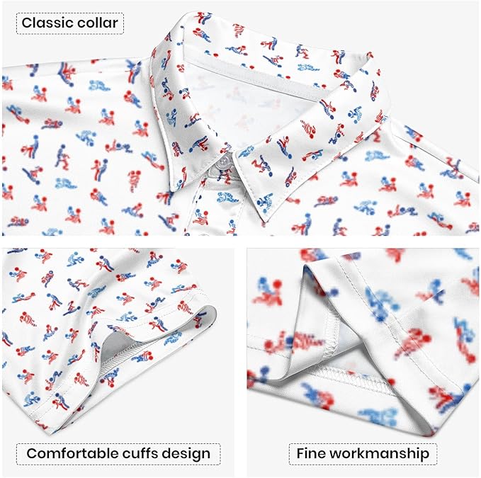 Golf Polo Shirts for Men Funny Print Short Sleeve Golf Shirts Performance Golf Polos