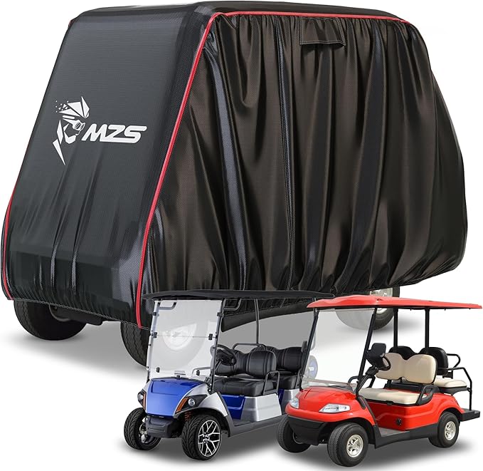 MZS Golf Cart Cover Compatible with 2/4/4+2 Passenger Car, Heavy Duty 600D Waterproof Golf Cart Covers Outdoor Accessories with Zipper Cotton Wind Sun Rain Proof Reflective Vents
