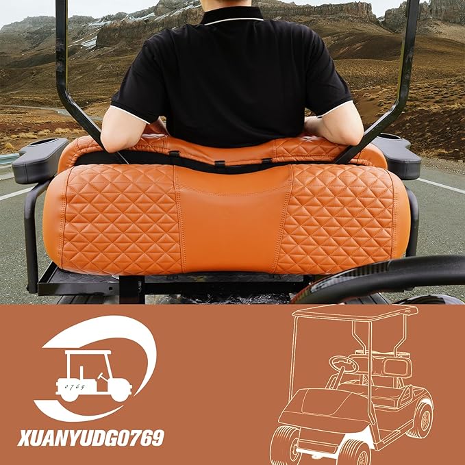 XUANYUDG0769 Golf Cart Front and Rear Seat Covers for EZGO TXT/RXV Club Car DS/Precedent Yamaha G29, Vinyl Leather Made/Adjustable Straps and Retractable Buckle/No Stapler Required,4PCS