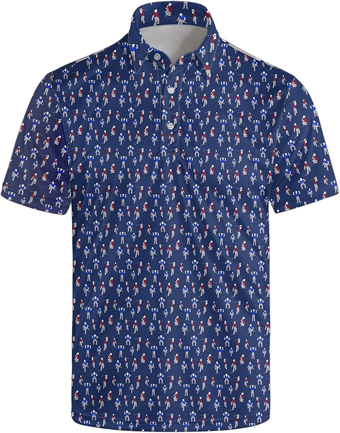 Golf Polo Shirts for Men Funny Print Short Sleeve Golf Shirts Performance Golf Polos