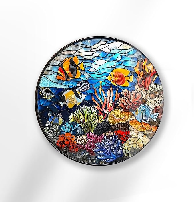 My Photostation.com 20'' Diameter Coral Reef Mosaic Round Glass Wall Art - Image 4