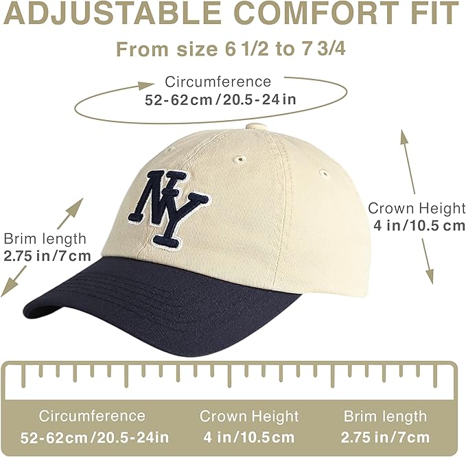 NY 3D Embroidered Cotton Dad Hat – New York Baseball Cap, Adjustable Metal Buckle Strap, Unstructured Low-Profile Style