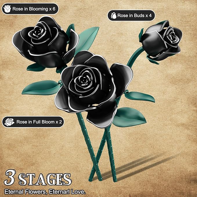 Black Roses Bouquet Building Set, DIY Floral Home Office Decor - Image 2