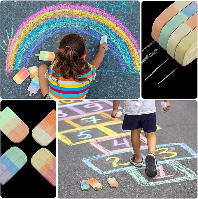 60 Pcs Ice Cream Sidewalk Chalk Set Multicolor Chalk Party Favors Bulk Washable - Image 5