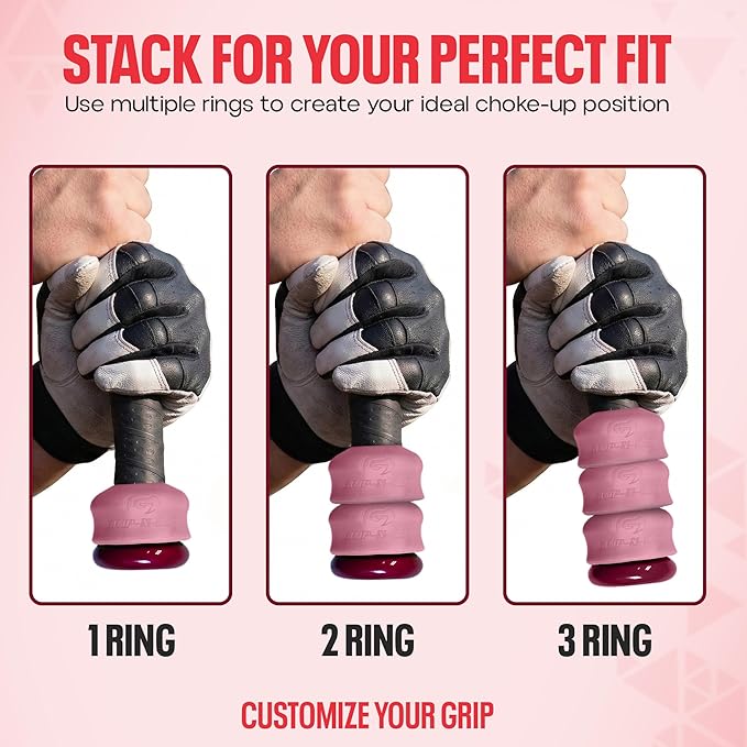 Grip-N-Rip Knob Stacker Choke-Up Ring for Baseball/Softball Bats Provides Choking Up Space & Relief from Bat Sting, Stackable for Custom Fit and Comfort