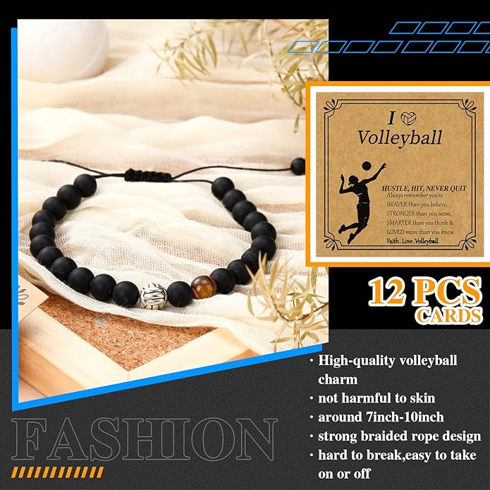 12 Set Sport Adjustable Beaded Bracelets Gifts Football Softball Soccer Volleyball Golf Basketball Hockey Bracelets for Women Men Adjustable Beaded Accessories