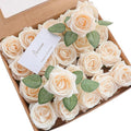 Floroom Artificial Flowers 20pcs Real Looking Cream High-Centered Foam Fake by Floroom