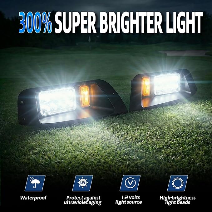 Golf Cart Light Kit for EZGO TXT Gas & Electric 1996-2013, 12V Street Legal Full Headlight Tail Light Kit with Turn Signal Switch, Horn Button, Hazard Flasher and Brake Pad