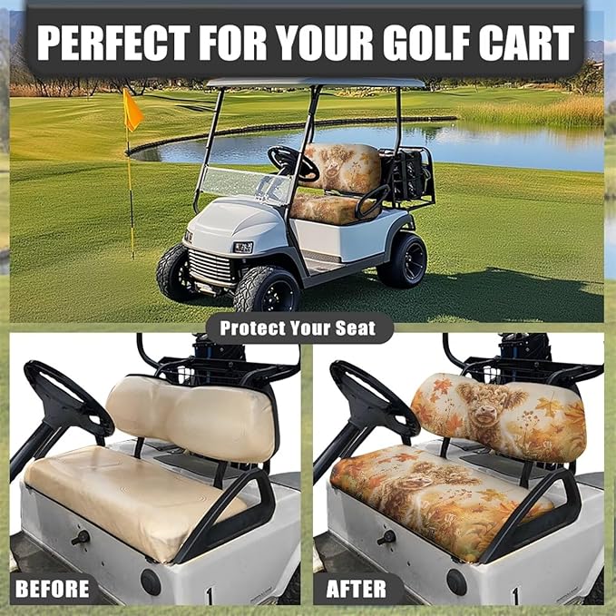 Suobstales Golf Cart Front and Rear Seat Cover Set for EZGO TXT RXV & Club Car DS 2 Passenger, Washable Bench Seat Covers Kit