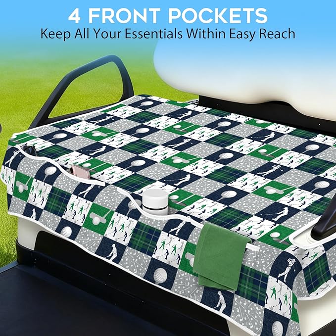 Golf Cart Seat Covers Club Car Golf Cart Accessories 4 Pockets Golf Carts Seat Towel Blanket for Men Women Golf Cart Decor