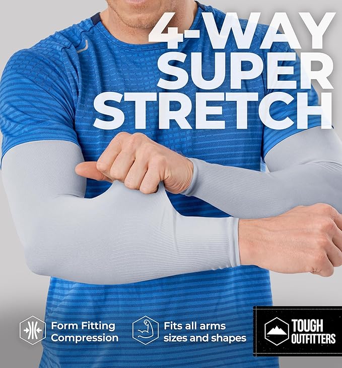 Tough Outdoors UV Arm Sleeves for Men Women - Sun Protection Sleeves - Compression Golf Baseball Cooling Tattoo Arm Sleeve