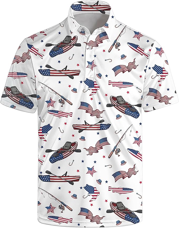 Golf Polo Shirts for Men Funny Print Short Sleeve Golf Shirts Performance Golf Polos