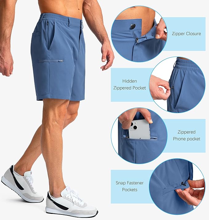 Pinkbomb Men's Golf Shorts with 6 Pockets Stretch Quick Dry Hiking Work Dress Shorts for Men