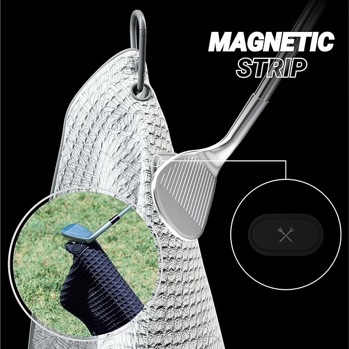 Blue Tees Golf Premium Magnetic Towel - Super Strong Magnet - Microfiber Waffle Design - Silicone Brush - Groove Cleaner - Bag Buckle - Standard & Caddy Sizes