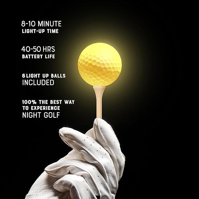 Premium LED Night Golf Balls - Set of 6 - Ultra Bright Glow for Enhanced Nighttime Play, Durable Light-Up Golf Balls for Evening Games, USA Owned Business