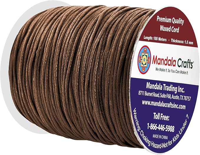 Mandala Crafts 1.5mm 109 Yards Dark Brown Cotton Waxed Cord - Image 2