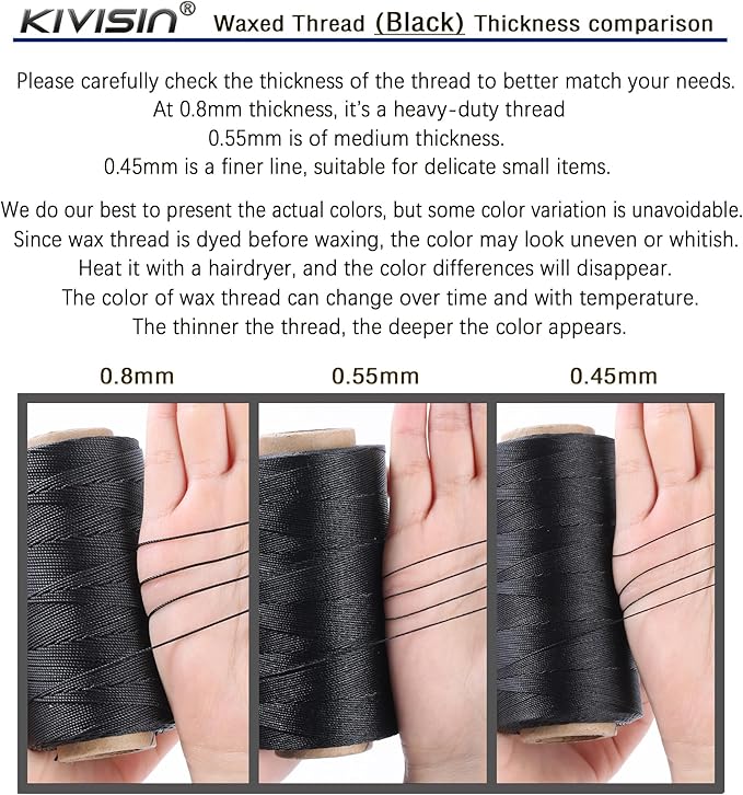 Thin Wax Polyester Thread, 547 Yards, 3 Ply Round Waxed Cord Strings - Image 4