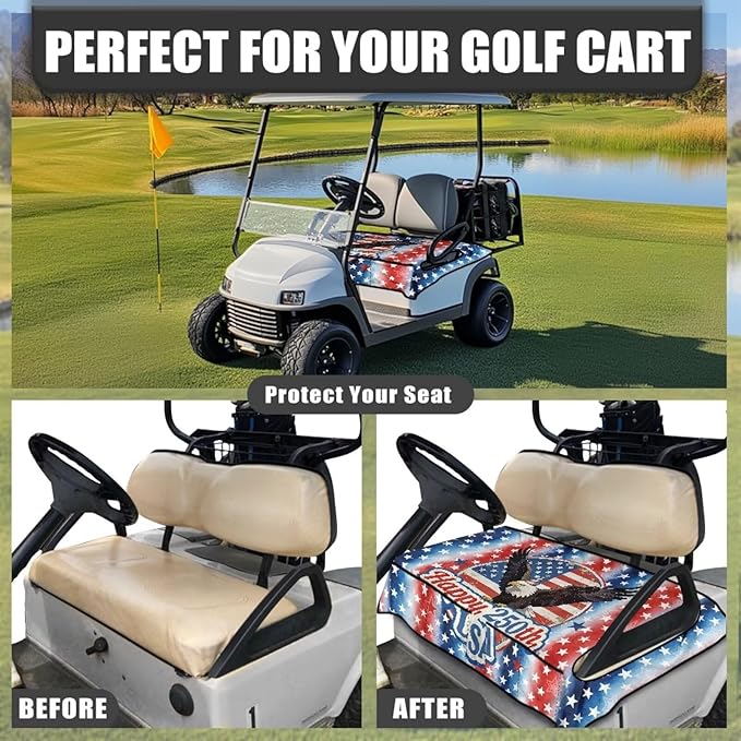 Golf Cart Seat Covers, Universal Golf Cart Seat Towel Blanket with 4 Front Pockets & Nonskid Bottom Fits for Club Car 2 Person Seats Golf Carts