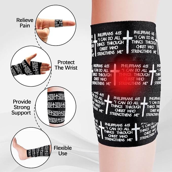 2Pcs Christian Athletic Tape 2in x 23ft Faith Cross Bible Verse Sports Tape Religious Cotton Zinc Oxide Wristbands Jesus Wrist Tapes for Football Baseball Athlete Gymnastics First Aid Injury Wrap