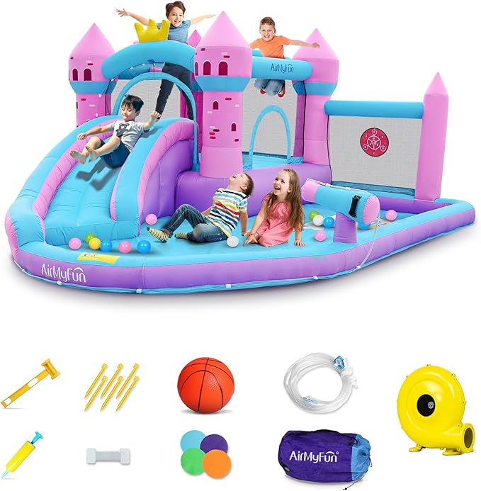 AirMyFun Pink Inflatable Waterslide, Water Bounce House by AirMyFun
