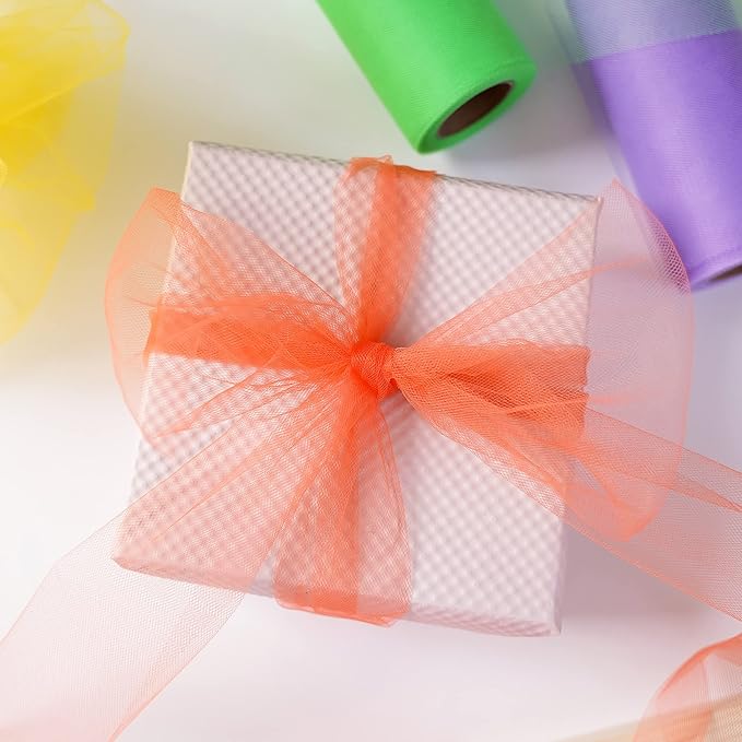 MEEDEE Rainbow Tulle Ribbon 6 Colors Roll Tulle Fabric Rainbow Spool Ribbon - Image 6