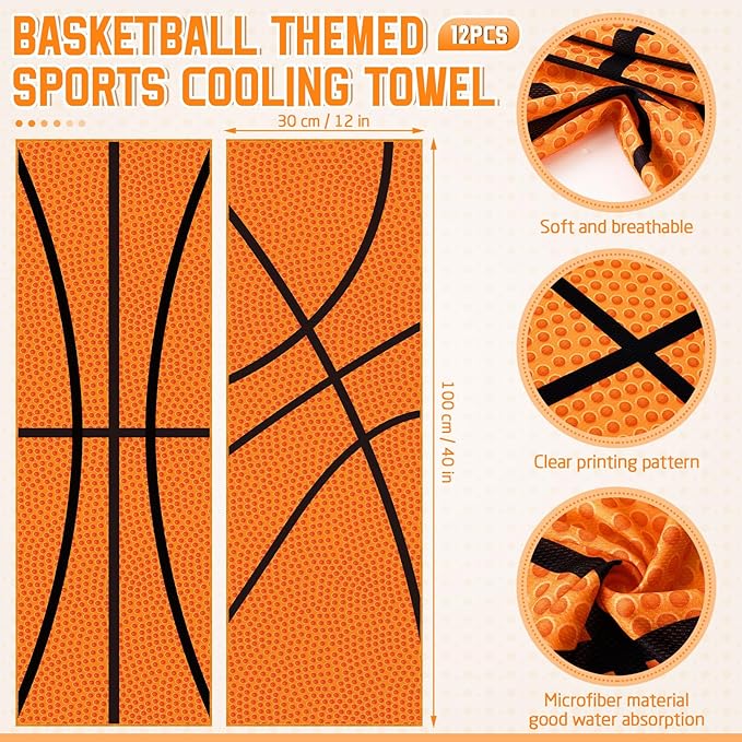 FuWeave 12 Pcs Sports Cooling Towels Baseball Basketball Softball Breathable Soccer Football Volleyball Microfiber Ice Towel Fast Drying for Party Favors Team Gift (Orange,40 x12 Inches)