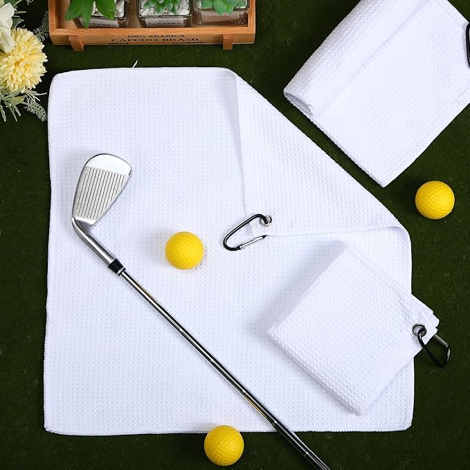 Batiyeer Golf Towel Bulk for Golf Bags 16'' x 16'' Microfiber Fabric Towel with Clip Waffle Pattern, Fitness, Camping, Hiking, Yoga