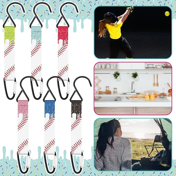 Vicenpal 12 Pcs Ice Cream Drip Baseball Fence Hooks for Baseball Bag Team Gift Nylon Safety Buckles Metal Fence Hook Multifunctional Hanging Buckle for Player Outdoor Equipment Water Bottle Backpack