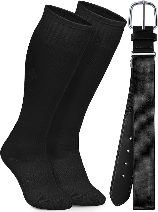 Baseball Socks and Belt Combo Set Cotton Boys Adjustable Baseball Softball Socks and Belt for Boys Girls