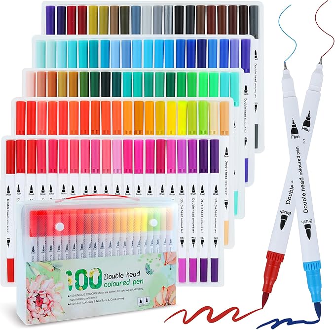 100 Colors Dual Brush Markers for Adult Kids Coloring Books, Water-Based Ink by Colourcolor