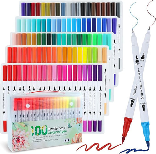 100 Colors Dual Brush Markers for Adult Kids Coloring Books, Water-Based Ink by Colourcolor